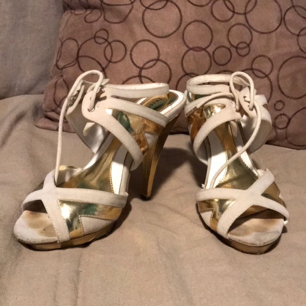 Gold lace up heels